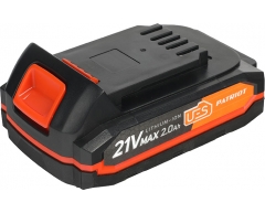 Аккумулятор Patriot BR 21 V (Max) Li-Ion 2.0 Ah PRO UES, Li-Ion Тип аккумулятора, 21 Напряжение аккумулятора, 2.0 Емкость аккумулятора