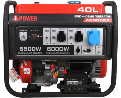 Бензиновый генератор A-iPower A 6500 EA, однофазный, 6.0, A-iPower, электростартер, 40 л
