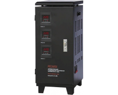 Стабилизатор напряжения электромеханический Ресанта АСН 6000/3-ЭМ, напольный Тип установки, 6.0 Максимальная мощность, 240-430 Диапазон стабилизации, 380 Выходное напряжение