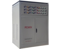 Стабилизатор напряжения электромеханический Ресанта АСН 100000/3, напольный Тип установки, 100 Максимальная мощность, 240-430 Диапазон стабилизации, 380 Выходное напряжение