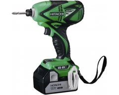 Шуруповерт аккумуляторный импульсный Hitachi WM 18 DBL, 33 max, шестигранник Тип патрона, Li-Ion Тип аккумулятора, 18 Напряжение аккумулятора, 3.0 Емкость аккумулятора
